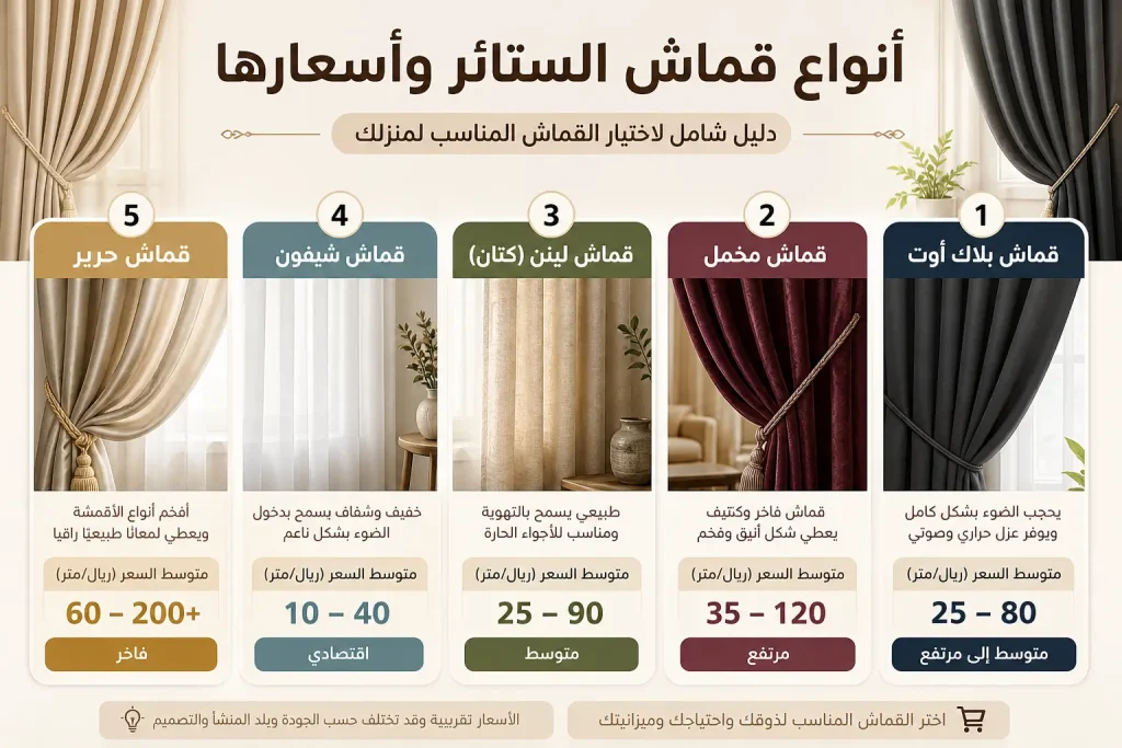 أنواع قماش الستائر واسعارها